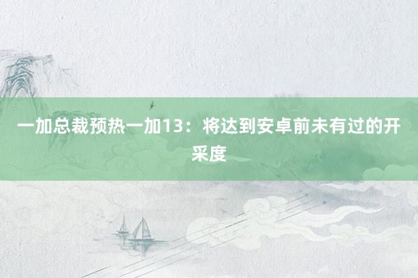 一加总裁预热一加13：将达到安卓前未有过的开采度