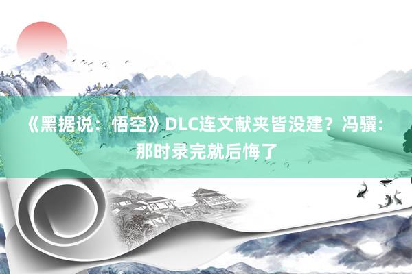 《黑据说：悟空》DLC连文献夹皆没建？冯骥: 那时录完就后悔了
